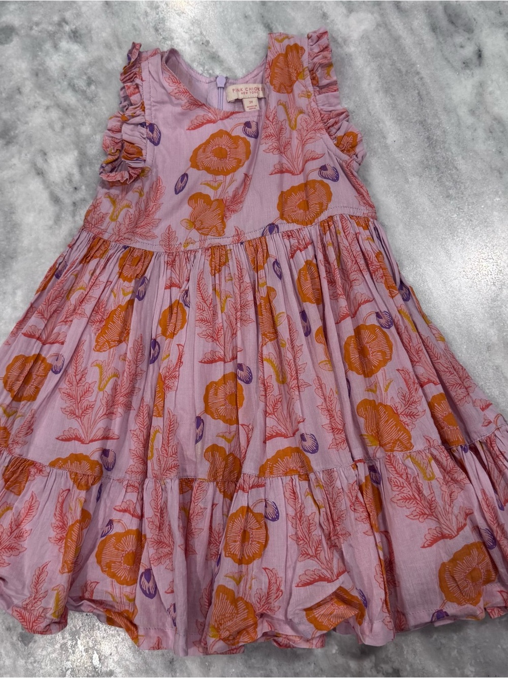 Pink Chicken Lilac Floral Sundress with Orange & Purple Blooms